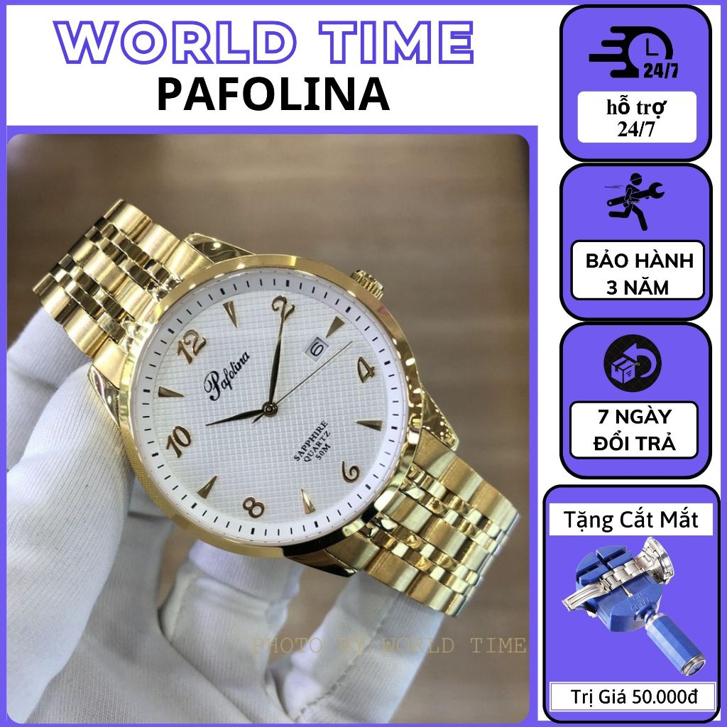 Đồng hồ nam Pafolina 5021M dây thép không gỉ , mặt kính sapphire chống xước , chống nước 5atm , bảo hành lên đến 3 năm