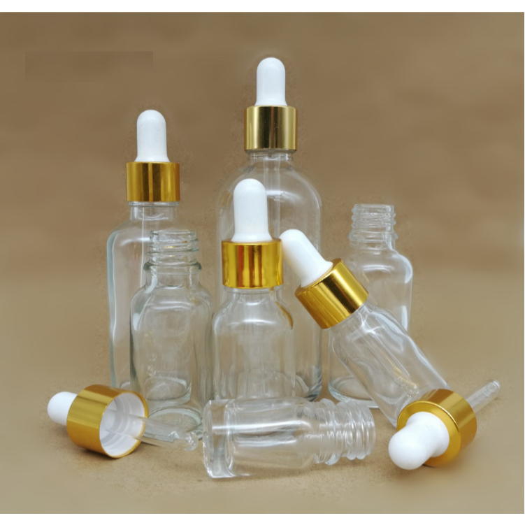 Chai thủy tinh TRONG nắp bóp VÀNG 5ml 10ml 15ml 20ml 30ml 50ml 100ml - Lọ chiết serum, tinh dầu, mỹ phẩm, spa, du lịch..