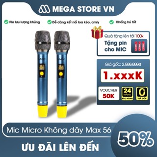 Micro Karaoke Không Dây Bộ 2 Mic Hát Karaoke Max 56 Âm Thanh Chuẩn, Pin sạc, Dùng Cho Loa Kéo, Amly KAW VIETNAM