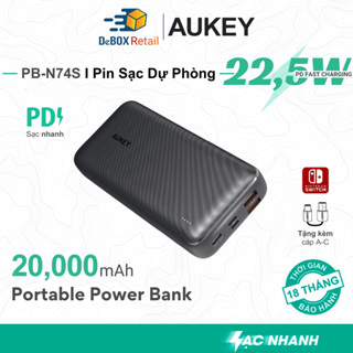 Pin Sạc Dự Phòng AUKEY PB-N74S Basix Plus 20.000mAh PD 3.0 20W, SCP 22.5W, QC 3.0 18W (3 Output, 3 Input) - Chính Hãng