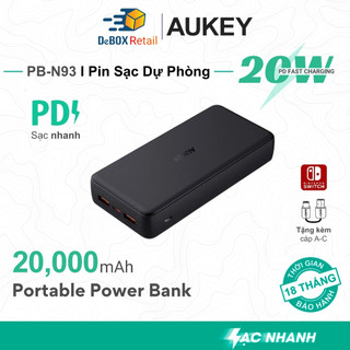  Pin sạc dự phòng AUKEY Basix Plus ll 20000mah PB-N93 USB-C PD20W & QC3.0 22.5W sạc nhỏ giọt LED hiển thị - Chính hãng 