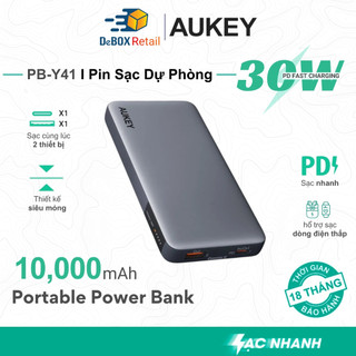  Pin Sạc dự phòng AUKEY PB-Y41 Sprint X 10000mAh 30W Hổ trợ PD QC 3.0 LED hiển thị sạc nhỏ giọt - Hàng Chính hãng 