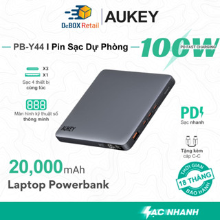 Pin Sạc dự phòng AUKEY PB-Y44 Sprint X 20000mAh 100W Hổ trợ PD/QC 3.0 PPS 45W, LED hiển thị, sạc nhỏ giọt - Chính hãng
