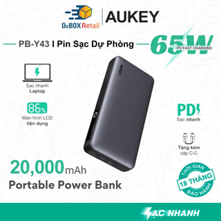 Pin Sạc dự phòng AUKEY PB-Y43 Sprint X 20000mAh 65W Hổ trợ PD/QC 3.0 PPS 5A, LED hiển thị, sạc nhỏ giọt - Chính hãng
