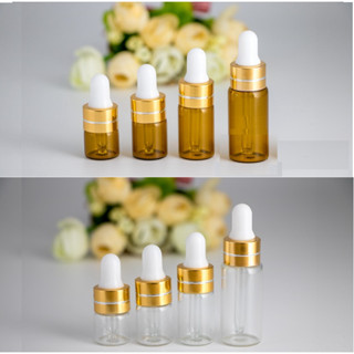 Combo 10 Chai thủy tinh MỎNG nắp bóp VÀNG 1ml 2ml 3ml 4ml 5ml - Lọ chiết serum đựng tinh dầu, dụng cụ spa du lịch