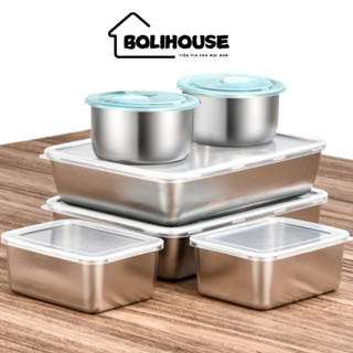 Bộ hộp đựng thực phẩm inox 304 kèm nắp chống chàn, khay inox đựng thức ăn - BOLI HOUSE