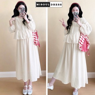  Set váy bầu dài tay mặc mùa thu đông gồm 1 áo babydoll + 1 chân váy maxi dáng xòe chất voan tơ mềm mịn mặc đi làm 976 