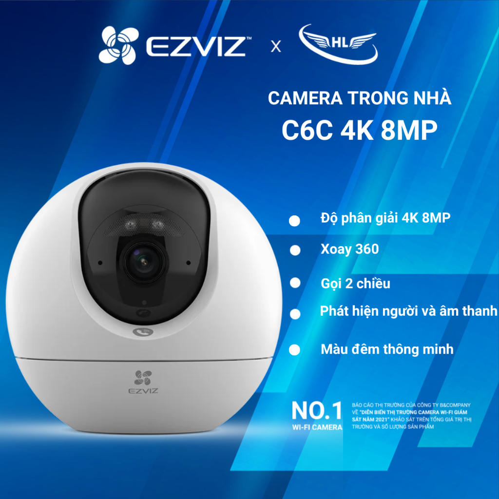 Camera WIFI trong nhà xoay 360 nhận diện người, đàm thoại EZVIZ C6C 4K 8MP Siêu Nét, cao cấp