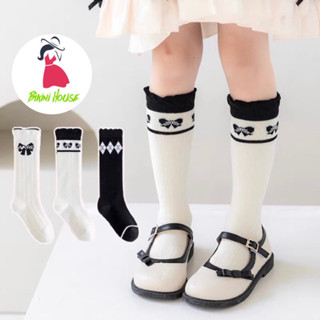 Set 5 Đôi Vớ Dài Qua Gối Màu Trắng Đen Đính Nơ Thời Trang Thu Đông Cho Bé Gái Te75  { V312 }