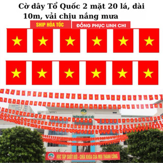 cờ dây tổ quốc, Cờ dây Sao Tổ Quốc, Sao Đảng In 2 Mặt Vải Satanh Đẹp Chịu Nắng Mưa