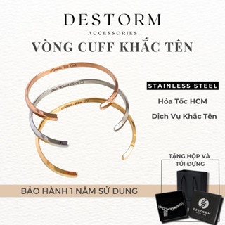 Lắc Tay Bạc Khắc Tên Theo Yêu Cầu, Vòng Tay Cuff Thép Không Gỉ Cho Cặp Đôi [HỎA TỐC], Có Hộp Quà Tặng Và Túi Đựng