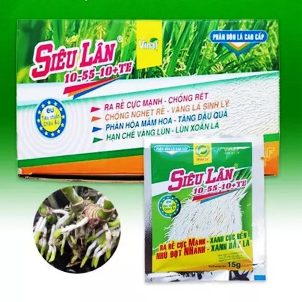 [Rẻ vô địch] PHÂN BÓN SIÊU LÂN XANH 10-55-10+ TE 15G (Phân bón Ra Rễ Nhú Đọt Xanh Dày lá)