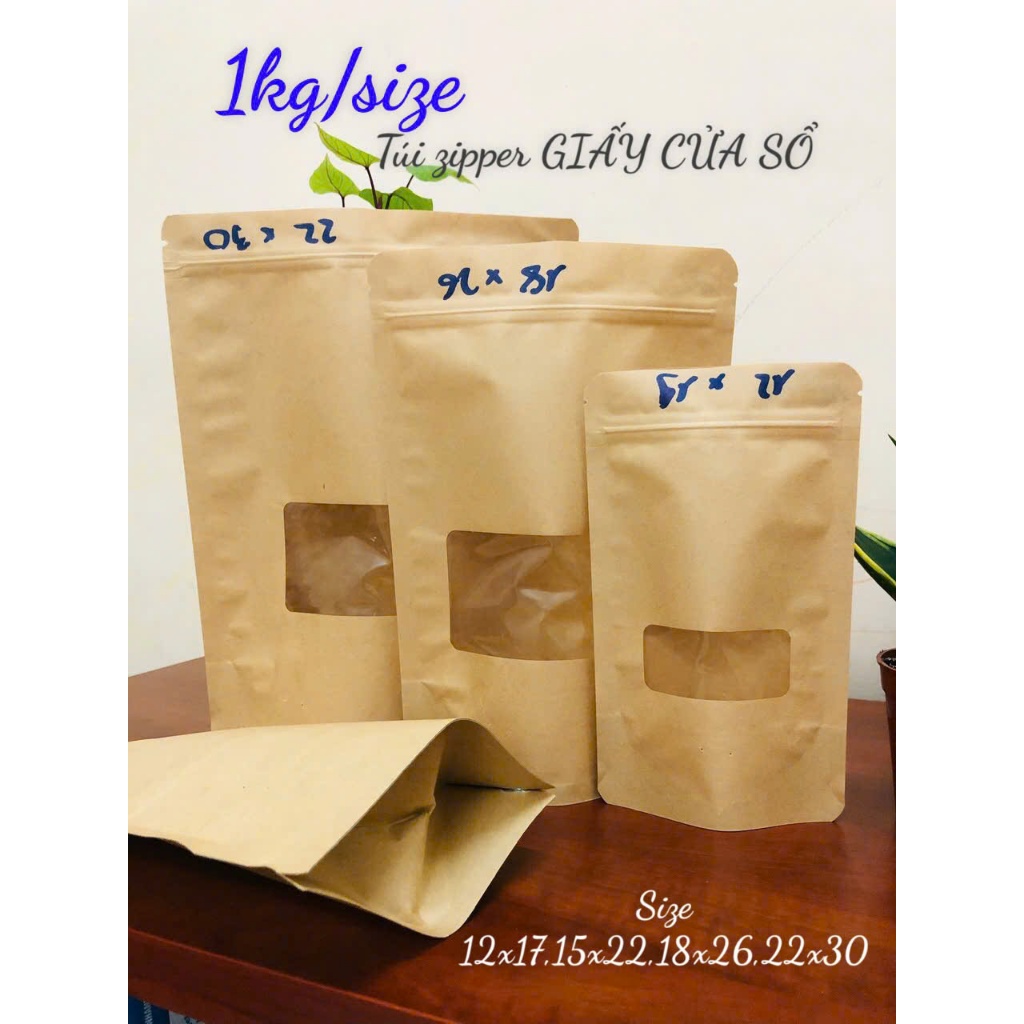 {GIÁ THANH LÝ - 1kg/size} túi zip giấy kraft có cửa sổ (SẢN PHẨM Y HÌNH)