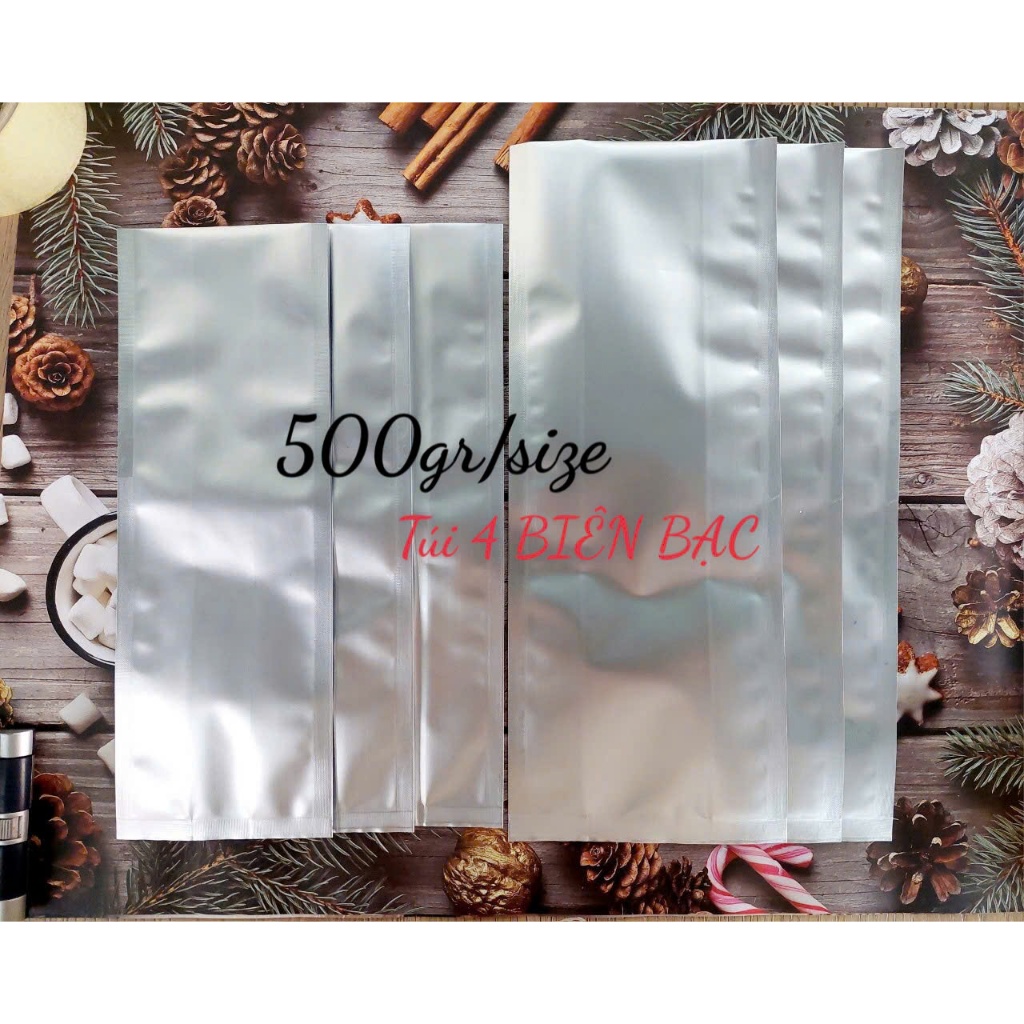 {500gr/size} túi 4 cạnh bạc, đựng bột, trà cafe