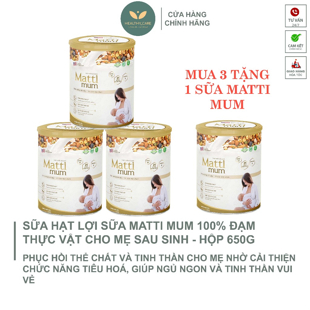 COMBO 3 Sữa Hạt Lợi Sữa Matti Mum TẶNG 1 LON 650GAM _100% Đạm Thực Vật Cho Mẹ Sau Sinh - Hộp 650g