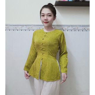 áo bà ba (không kèm quần) gấm 2 da cổ tròn nút bọc dây kéo (40-70kg)
