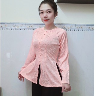 áo bà ba (không kèm quần) gấm 2 da cổ tròn nút bọc dây kéo (40-70kg)