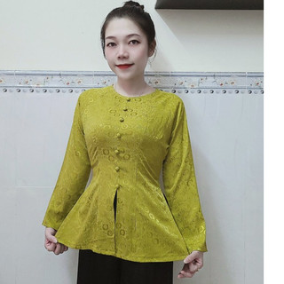 áo bà ba (không kèm quần) gấm 2 da cổ tròn nút bọc dây kéo (40-70kg)
