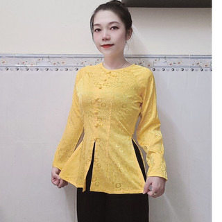 áo bà ba (không kèm quần) gấm 2 da cổ tròn nút bọc dây kéo (40-70kg)
