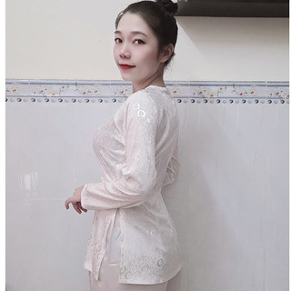 áo bà ba (không kèm quần) gấm 2 da cổ tròn nút bọc dây kéo (40-70kg)