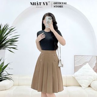 Chân váy Nhật Vy xếp ly đính nút phù hợp công sở dạo phố thanh lịch - D3076