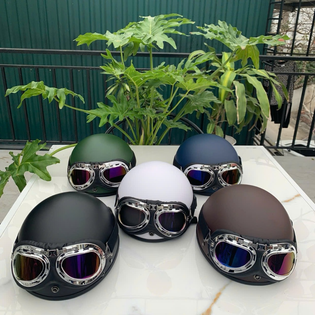 Mũ Bảo Hiểm Nửa Đầu Nhiều Màu Lựa Chọn, Kèm Kính Phi Công Và Kính UV Bảo Hành 12 Tháng