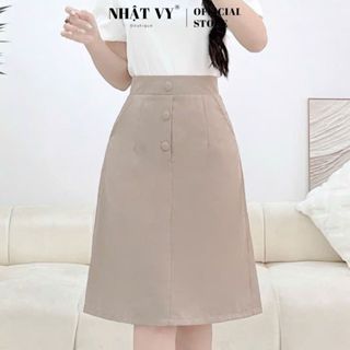 Chân váy Nhật Vy form chữ A đính nút bọc chất lụa phù hợp công sở dạo phố thanh lịch - D3078