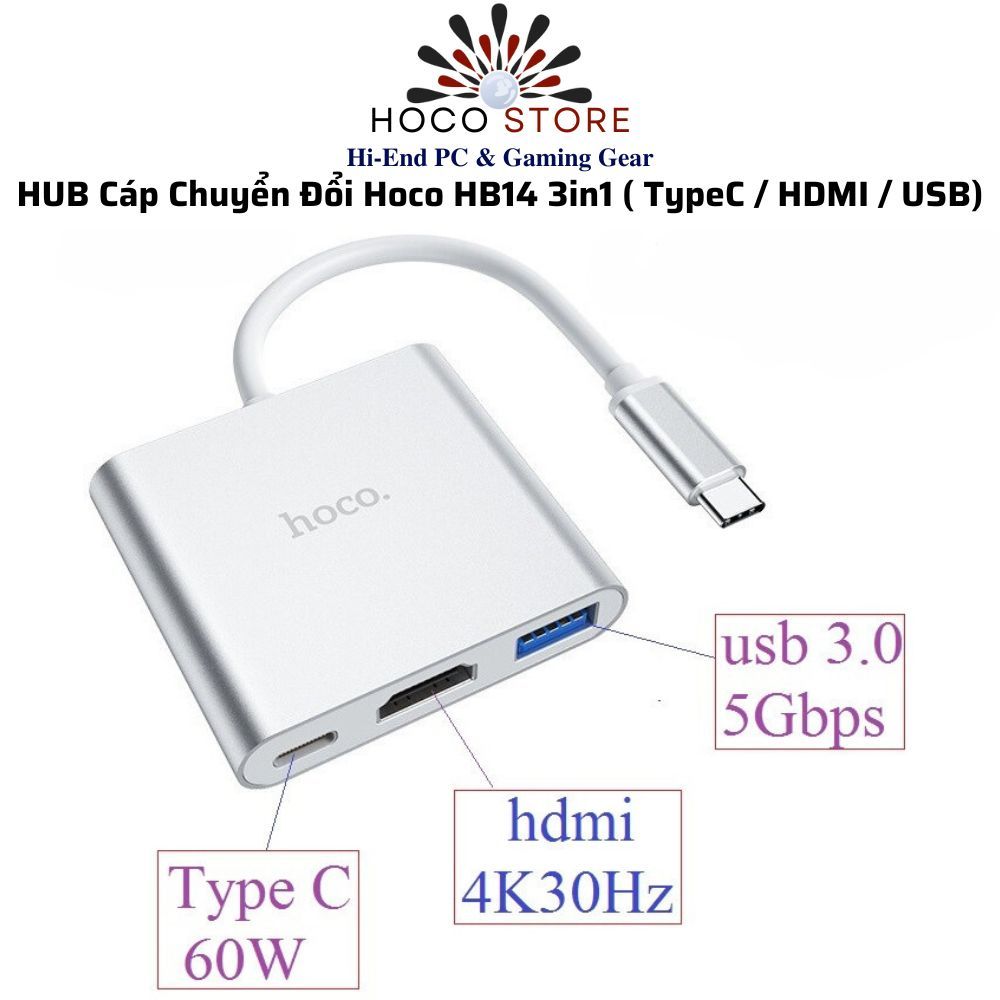HUB Cáp Chuyển Đổi Hoco HB14 3in1 ( TypeC / HDMI / USB ) l Hoco Store PC
