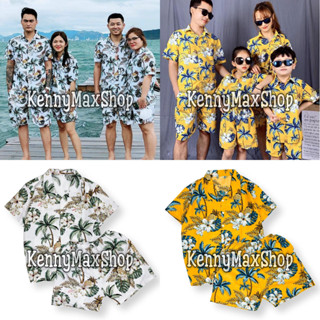 Bộ Đi Biển - Cây Dừa Thơm Dứa Hoa Sứ Trắng Vàng - Đồng Phục Nhóm Lớp Team Building Vải Mềm Mát Hoạ Tiết Hoa Lá Trái Cây