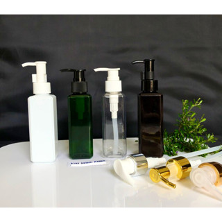 Chai lọ Nhựa Vuông 100ml / 120ml / 250ml Vòi nhấn pump đựng dầu gội - Chai pet Màu Nâu / Xanh / Trong chiết Mỹ phẩm