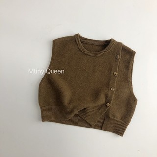 Size (10-30kg) Áo gile len trơn nâu cho bé trai dày dặn hàng loại 1 - Mtiny Queen (25B07)
