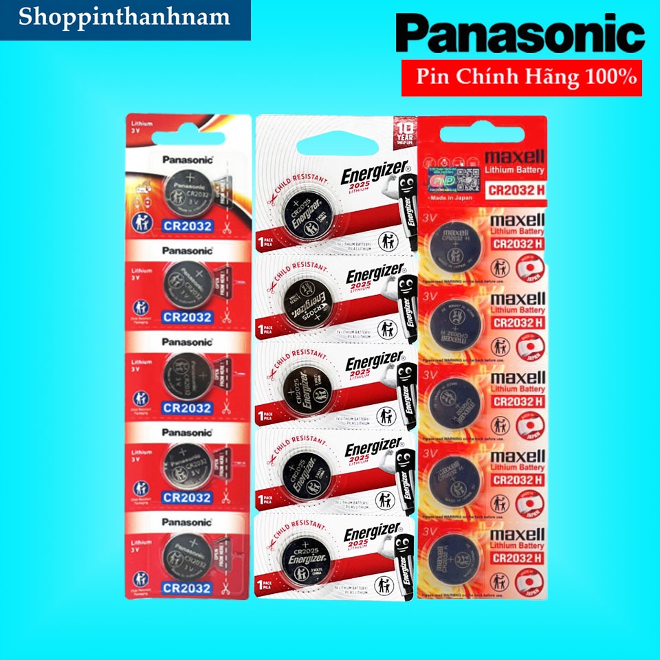 Vỉ 5 Viên Pin CR2032 Chính Hãng Các Loại Panasonic , Energizer , Maxell