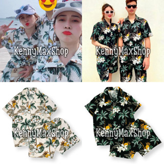 Bộ Đi Biển - Cây Dừa Thơm Dứa Hoa Sứ Đen Kem - Đồng Phục Nhóm Lớp Team Building Vải Mềm Mát Hoạ Tiết Hoa Lá Trái Cây