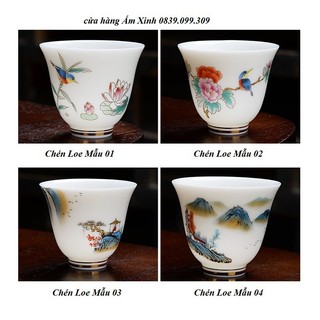 Chén Sứ Cảnh Đức Vẽ Tay Viền Vàng Dùng Thưởng Trà