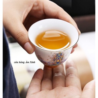 Chén Sứ Cảnh Đức Vẽ Tay Viền Vàng Dùng Thưởng Trà
