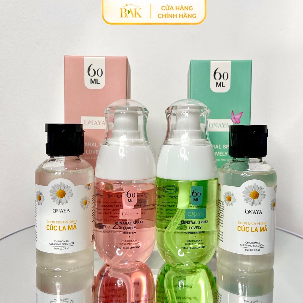 [MUA 2 ĐƯỢC 4] Combo 2 Xịt khoáng vùng kín Onaya hương nước hoa + 2 Dung dịch vệ sinh cúc la mã