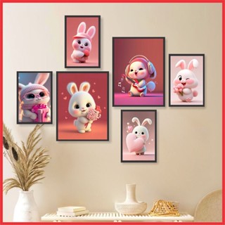 Tranh thỏ dễ thương dán tường trang trí decor phòng cho bé gái bộ 6 tấm formex dày 5mm, labubu, capybara  sẵn keo