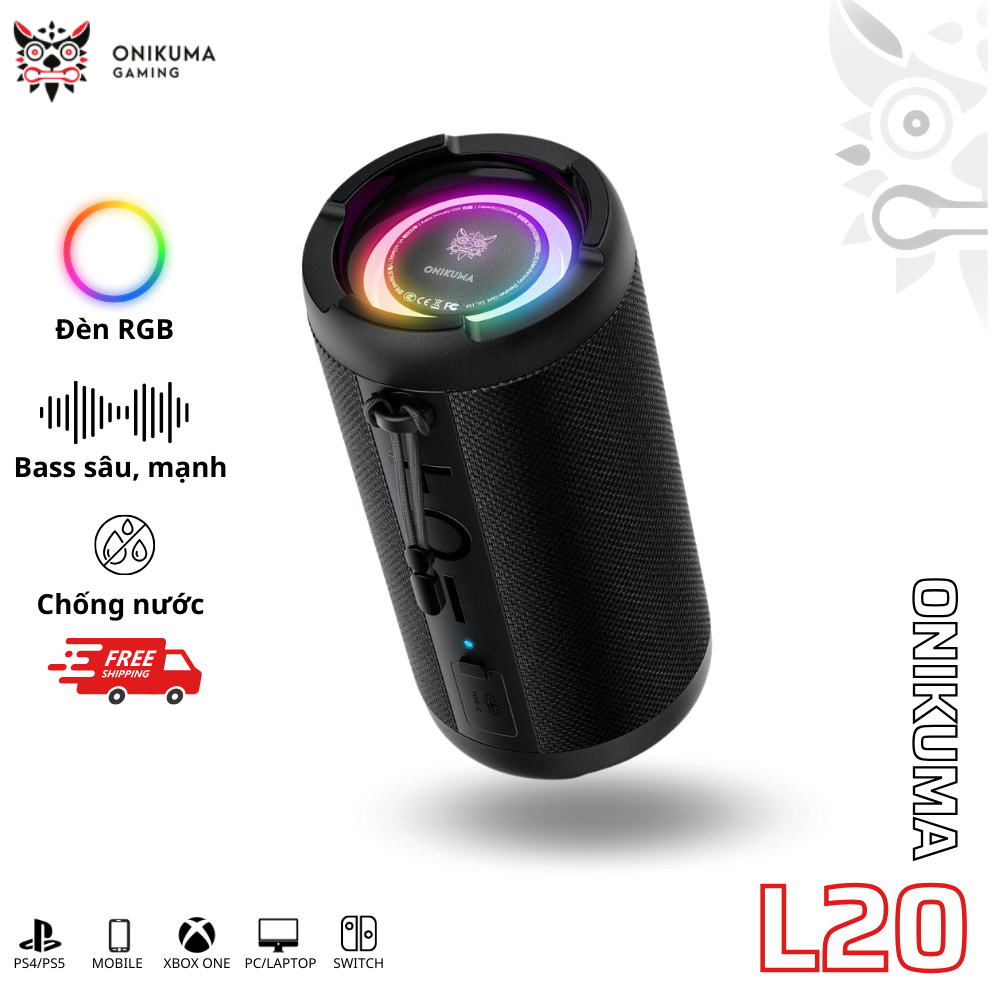 Loa Bluetooth ONIKUMA L20 RGB, Loa kép chống nước IPX7, Loa di động ngoài trời, L20