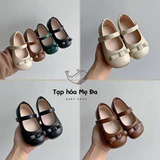 Giày búp bê da mềm bít mũi cho bé gái 1 đến 5 tuổi đính nơ đế mềm chống trượt quai dán style Hàn Quóc