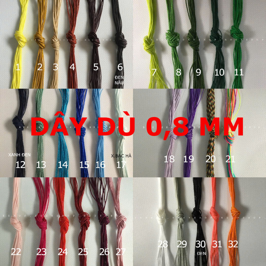 [32 MÀU] Bó 10 mét dây dù 0,8mm làm vòng tay thủ công [nguyên liệu handmade]