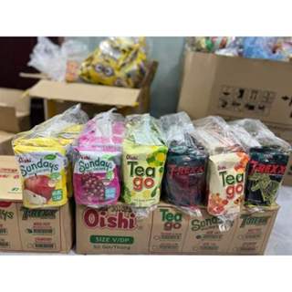 Bán sỉ cả thùng nước Oishi 5 bịch đủ vị chanh, đào, táo, nho, dâu, trái cây bịch 10 gói 180ml