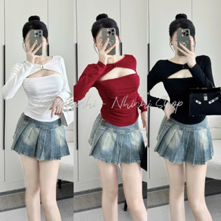 Áo kiểu dáng ôm hở ngực quyến rũ, Áo thun rúm thân dáng ôm body AT7608 - NhiNhi Shop