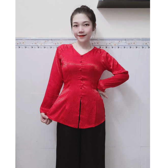 Áo bà ba gấm 2 da cổ tim( không kèm quần ) mềm mịn sang trọng ( size 40-70kg)
