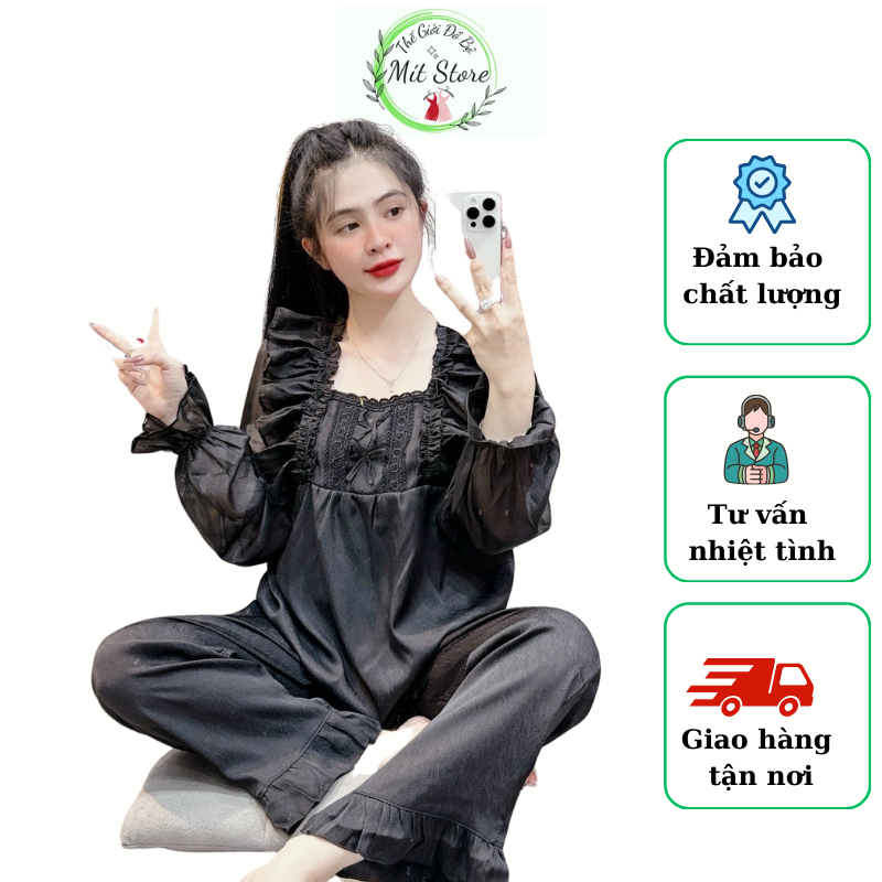 Set đồ nữ, đồ bộ tiểu thư cổ Vuông tay voan dài vải Xước mềm, thoáng mát Freesize 40- 57kg- MítStore