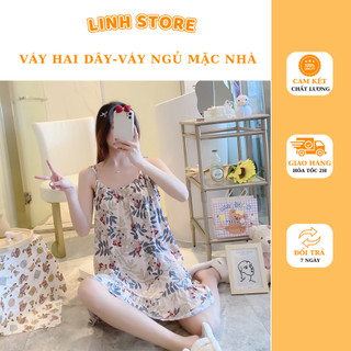 Váy hai dây, váy ngủ mặc nhà họa tiết dễ thương hàng quảng châu (Hàng sẵn ảnh thật)
