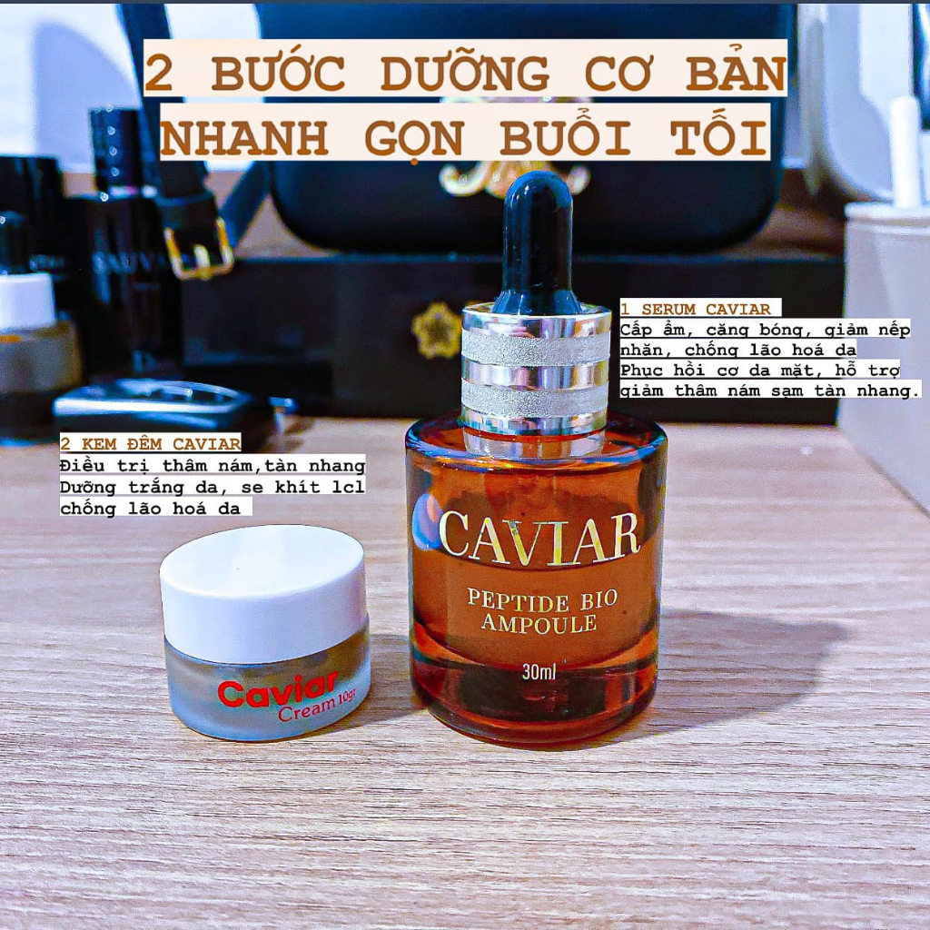 Combo Serum Caviar 30ml + Kem caviar trứng cá tầm Caviar 10gr - chăm sóc da ban đêm giúp dưỡng trắng