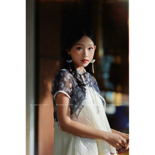 Set Váy Tình Tang - Lengdeng.Collect | Set váy hai dây babydoll xòe phối nơ áo khoác cổ tàu hoa Lèng Dèng