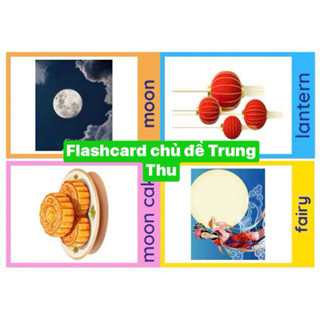 Bộ 8 thẻ học ép plastic chủ đề Trung thu flashcard Mid Autumn size A5 giáo cụ dạy học tiếng anh