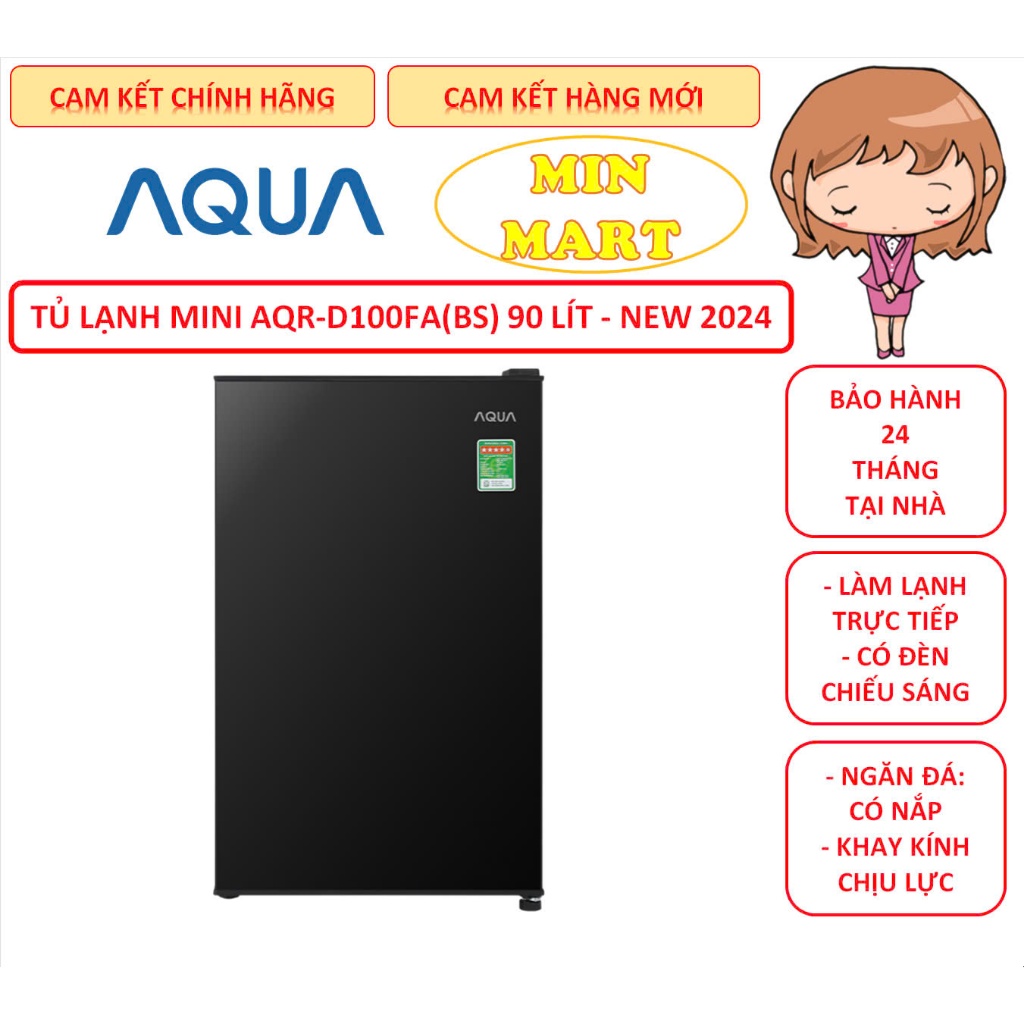 Tủ lạnh mini Aqua AQR-D100FA(BS) 90 lít & AQR-D60FA(BS) 50 lít model mới 2024, bảo hành 12 tháng tại