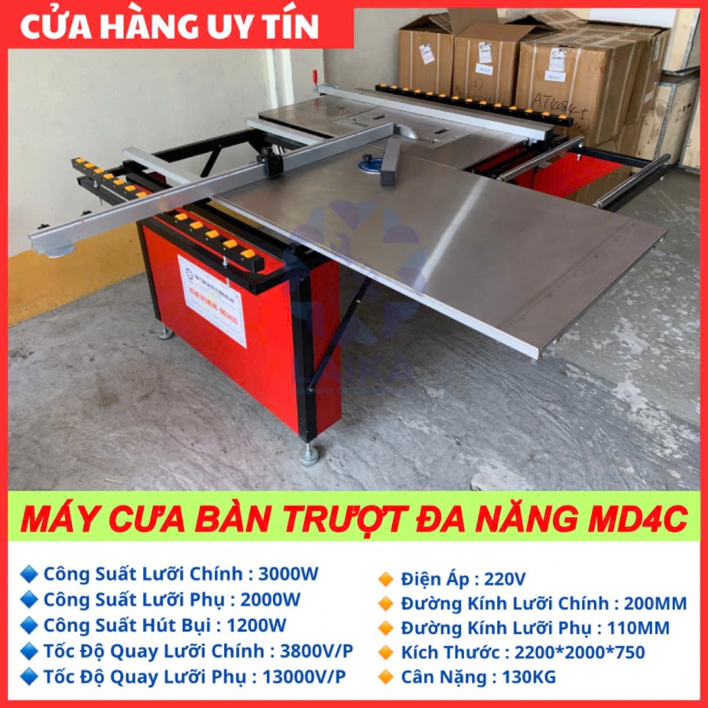  Máy cưa bàn trượt mini 2 lưỡi MD4C. Công suất cắt khỏe. Cắt ván không bị mẻ  dăm ván. Có thể gập gọn mang đi công trình 